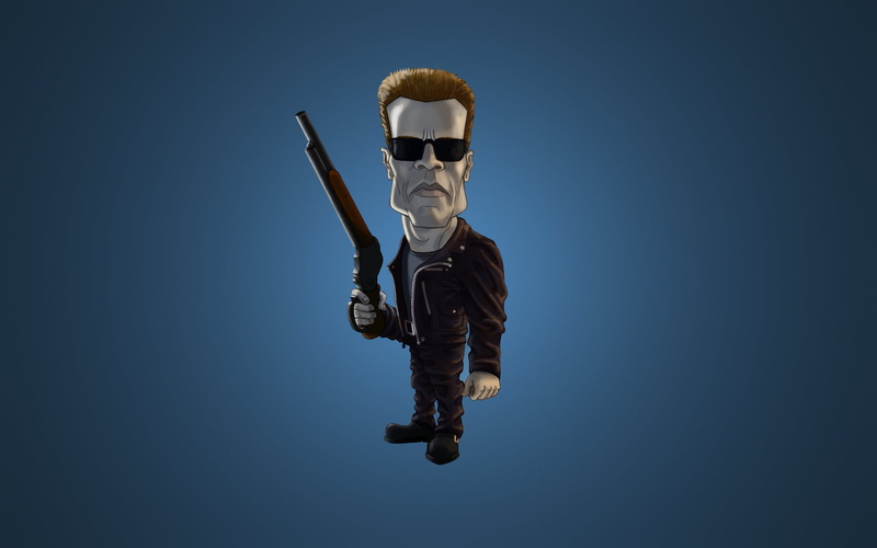 weapons, Terminator, Arnold Schwarzenegger, men, sunglasses, warning sign, schwarzenegger, minimalism, full length, one person, sky, copy space, bobblehead