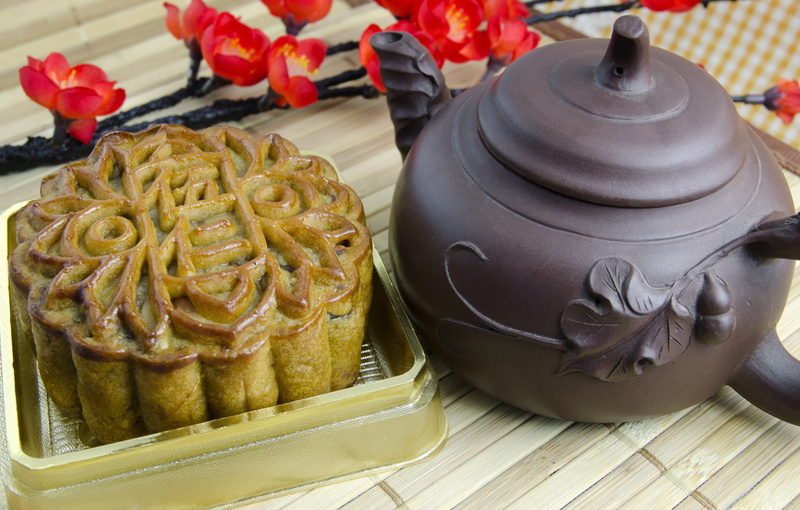 lotus filling, asian, mooncake, temptation, freshness, table, 4K, teapot, food, high angle view, pastry, nature, ready-to-eat, floral pattern, baked, no people