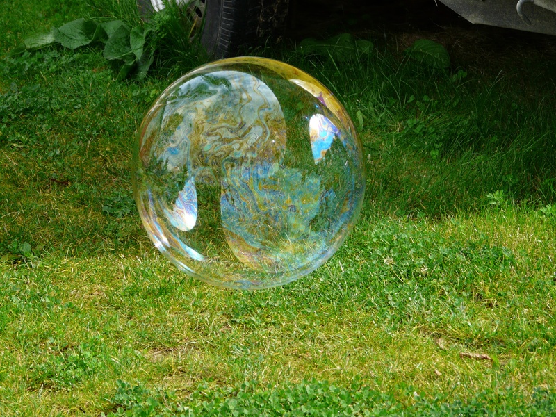 wabbelig, growth, crystal ball, soap sud, colorful, field, beauty in nature, fragility, iridescent, large, day, transparent, outdoors, fly, soapy water