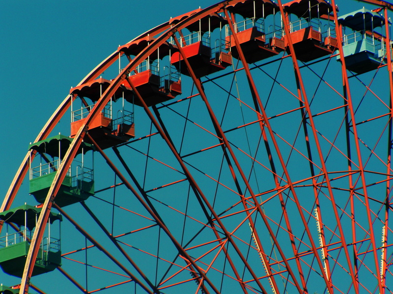 wheel, fun, built structure, ferris, circle, photo, sky, arts culture and entertainment, low angle view, amusement park ride, ride, amusement park, daytime