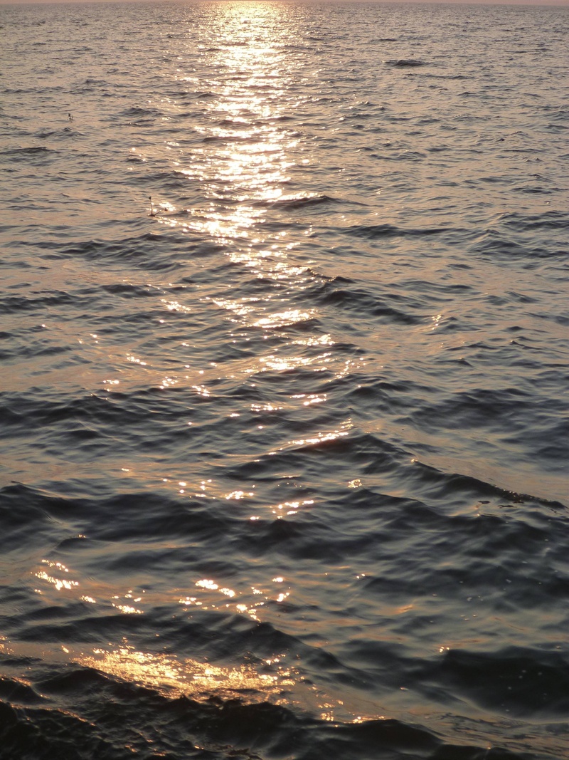 calm, 2K, reflexions, high angle view, sky, scenics - nature, sunset, sea, nature, water, reflection, full frame, waves, ripples, tranquil scene, sunlight