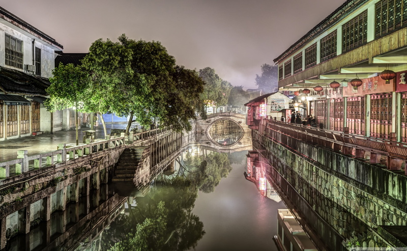 building exterior, shanghai, built structure, mode of transportation, bridge, outdoors, sky, bridge - man made structure, ancient, 4K, architecture, nanxiang