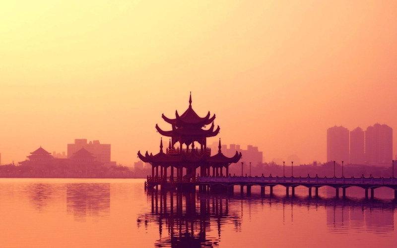 China, sea, city, bridge, 2K, cityscape, lake, pagoda, water