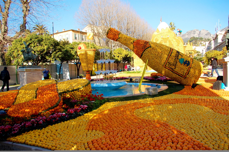 bottle, festival, oranges, 2K, Lemon Festival, lemons, orange, color, France, fruit, Menton, design, glass, composition, yellow