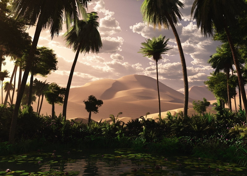 Oasis, 720P, Landscape, Desert, Sand, Fantasy, Dune, Palm Tree