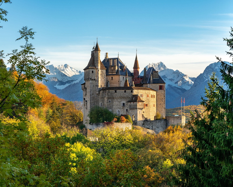 castle, Swayzee, autumn day, St. Bernard, Menton, 1080P