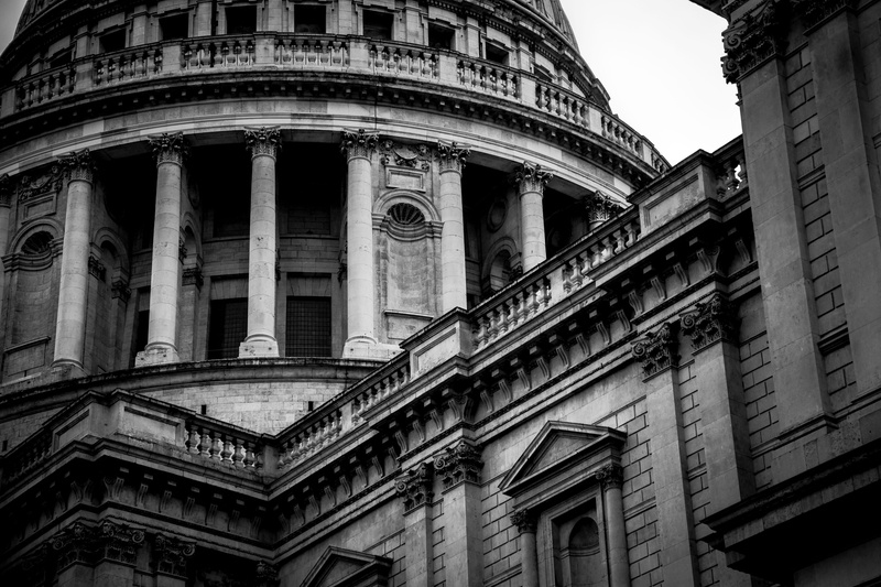 ornate, travel, black and white, detail, stone, Cathedral, city, history, low angle view, the past, architecture, St Pauls, built structure, London, arch