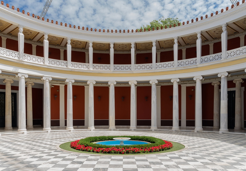 outdoors, landmark, columns, plant, sky, mediterranean, architectural feature, day, architecture, fountain, travel destinations, atrium, built structure