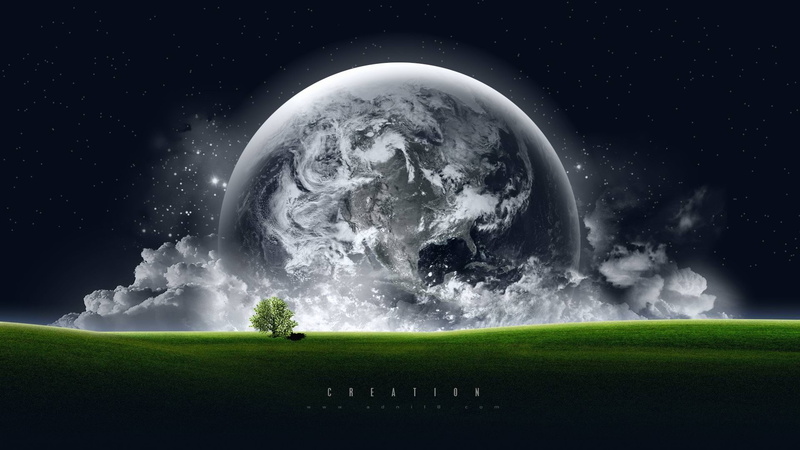 land, landscape, moon, 1080P, sky, planet - Space, green color, no people, digital composite, creation, earth, glowing, grass, night, planetary Moon, backgrounds