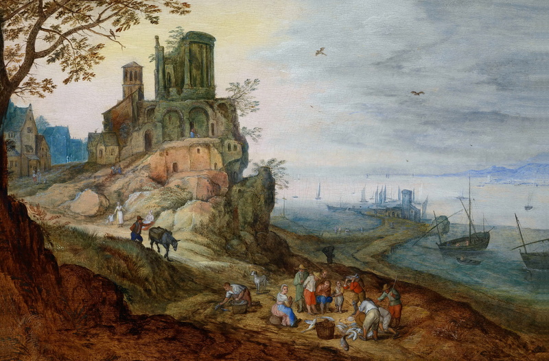 2K, picture, castle, Jan Brueghel the younger, Port Landscape with Ruins