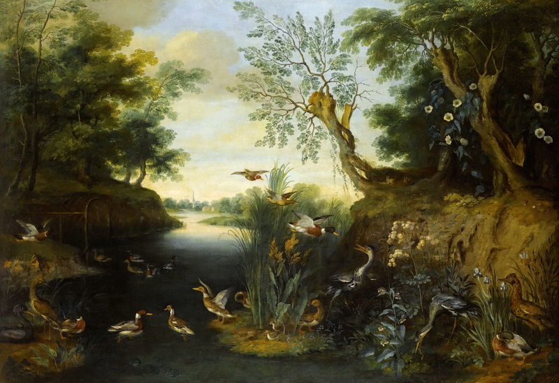 large group of animals, animal themes, vertebrate, green, animals, waterfront, leafed, 1080P, Jan Brueghel the younger, river, swimming, beauty in nature