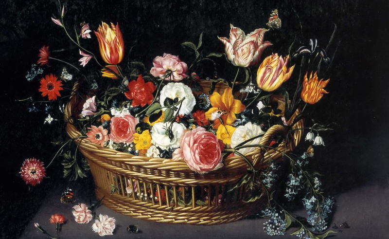 Basket with Flowers, still life, Jan Brueghel the younger, 1080P, picture