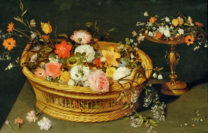 Jan Brueghel the younger, vase, basket, Still life with Flowers, 2K, picture