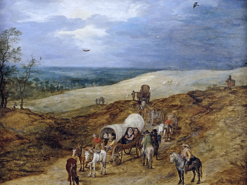picture, A landscape with Travelers, 1080P, wagon, people, Jan Brueghel the elder