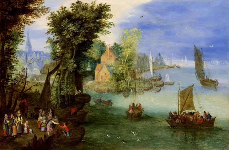 boat, sail, Jan Brueghel the younger, River Landscape, 1080P, picture