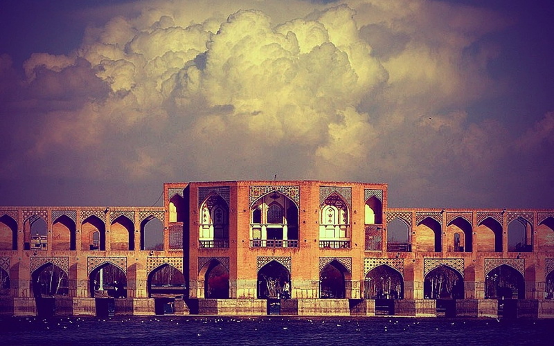 iran, esfahan, khajoo, 1080P, clouds, bridge