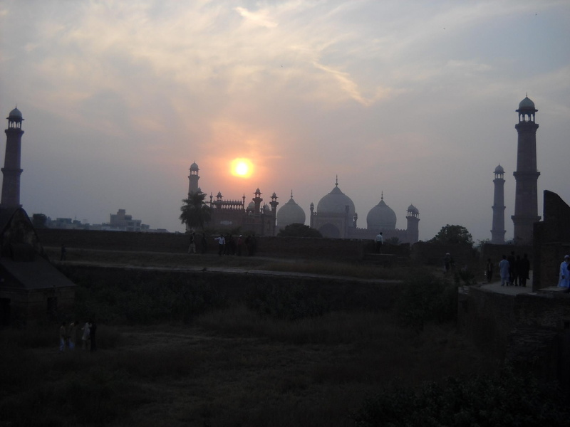 masjid, 3d and abstract, beautiful, badshahi, sun, set, 1080P