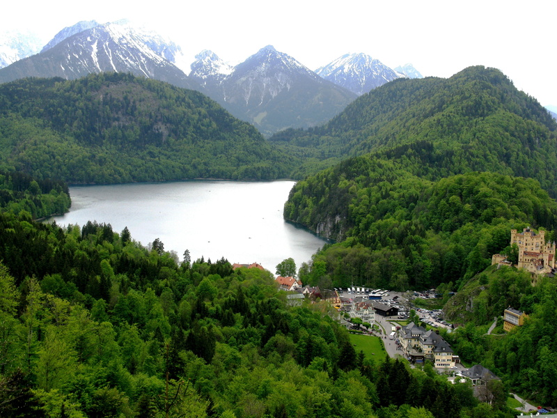 alpsee, non-urban scene, mountain range, bavaria, tranquil scene, plant, river, germany, 4K, mountain, mountain peak, outdoors, tranquility, beauty in nature