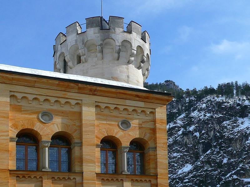 sky, history, low angle view, window, bavaria, tower, castle, füssen, cloud - sky, arch, nature, city, belief, places of interest, the past, tourism, architecture