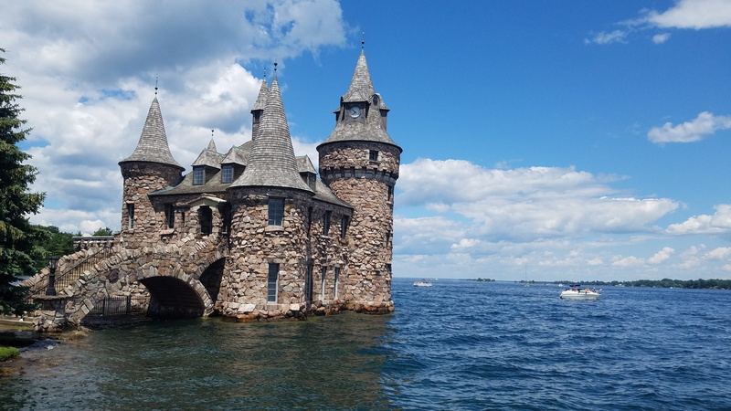 nature, castle, building, blue, belief, built structure, day, body, boldt castle, surrounded, religion, spire, water, travel destinations, thousand islands
