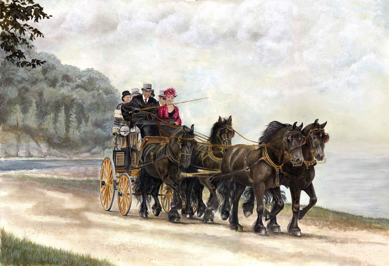 stage, passengers, people, painting, horses, carriage, driver, animals, coach, transportation, 1080P