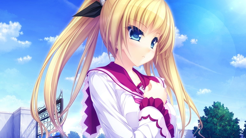 seifuku, whirlpool, long, eyes, tree, tsukioka, usotsuki, sky, tenmaso, nayameru, blue, game, blonde, hair, ohime sama, ouji, twintails, 1080P, clouds