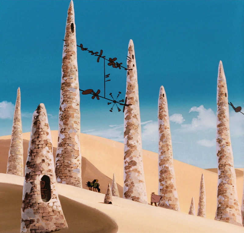 sunlight, land, history, plant, tranquility, tranquil scene, 720P, architectural column, Studio Ghibli, travel, blue, beauty in nature, sky, architecture