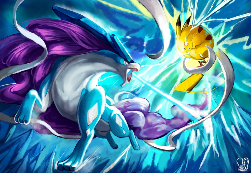 2K, pokemon, pikachu, Anime, suicune, fight