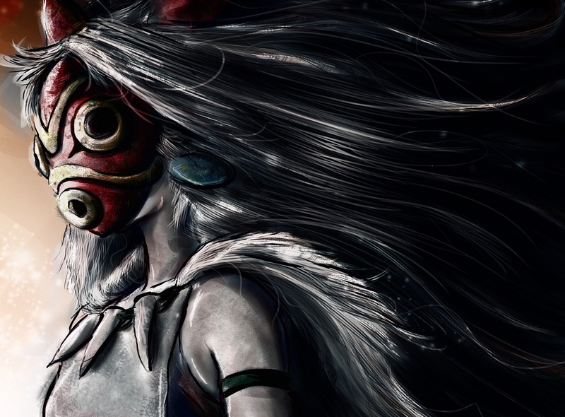 dark, fantasy, mononoke, san, hime, mask, 2K, warrior