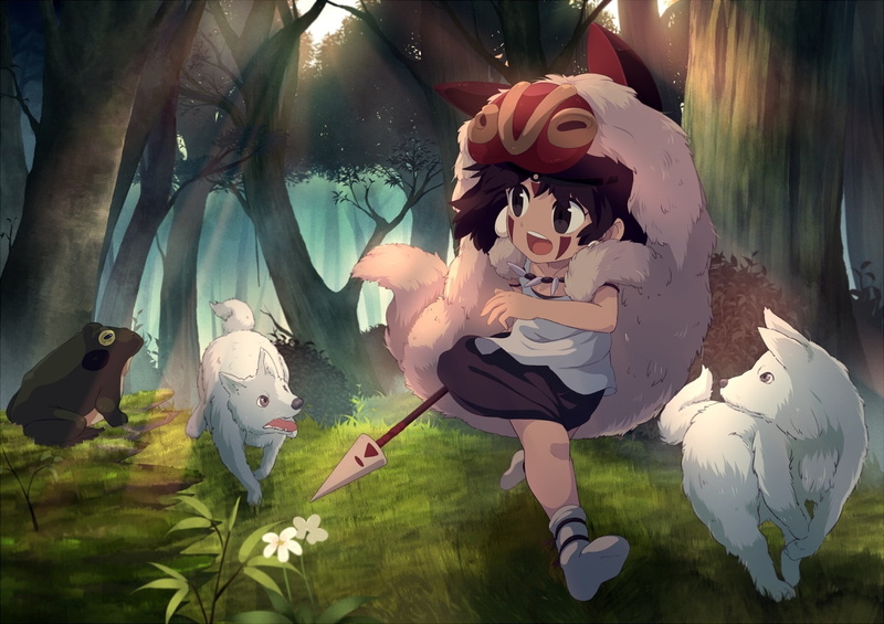 pikupiku, forest, 720P, konachan, brown, hime, animal, wolf, mononoke, san, loli, weapon, hair, com, 248123, tree, onion