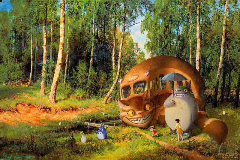 Cheshire Cat, Oliver Wetter, Totoro, crossover, Tonari no Totoro, Alice in Wonderland, 2K