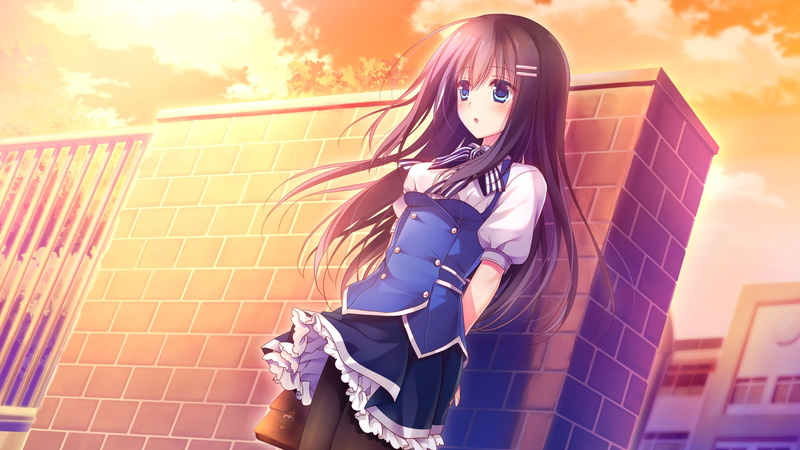 Kimi no Tonari de Koishiteru!, Hoshino Nagisa, sky, trees, anime girls, anime, thigh-highs, clouds, 2K