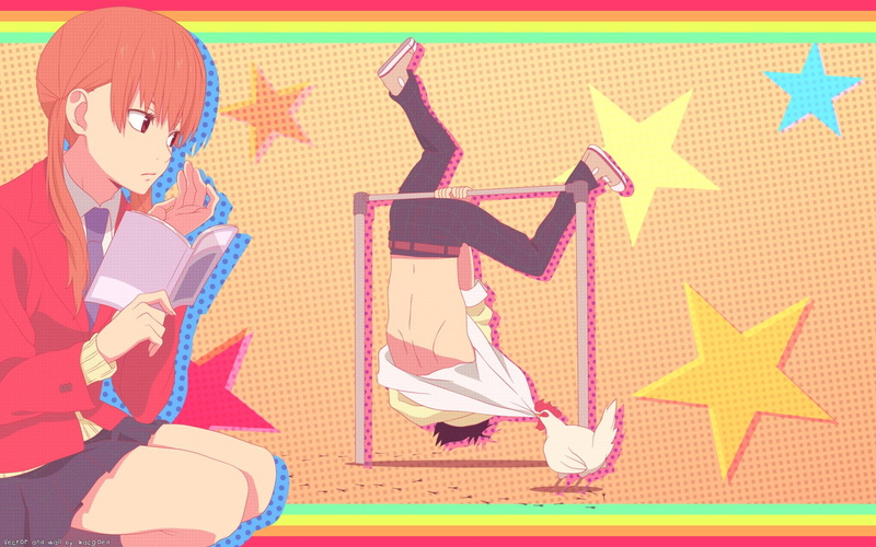 indoors, emotion, Shizuku Mizutani, My Little Monster, pink color, adult, sitting, Anime, business person, occupation, sunlight, people, Tonari no Kaibutsu-kun
