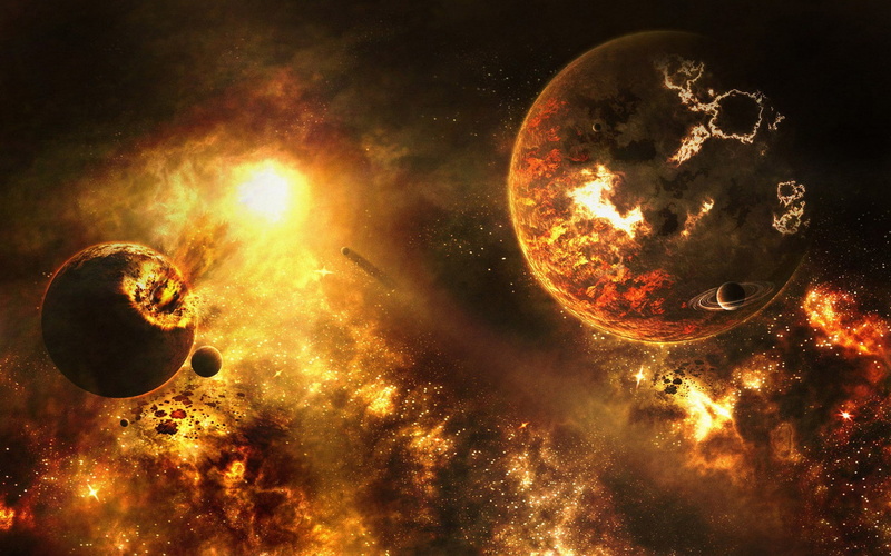 space, Sun, digital art, apocalyptic, explosion, planet, space art, 1080P