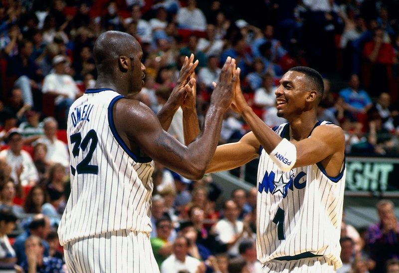 athlete, real people, day, sportsman, sport, two people, incidental people, nba basketball sports orlando orlando magic penny hardaway shaquille oneal