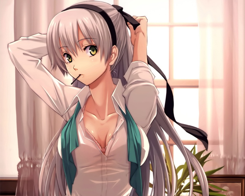 cleavage, 1080P, eyes, hair, dressing, katsumi, kiseki, yellow, enami, gray, eiyuu, elie, long, macdowell, bra, densetsu