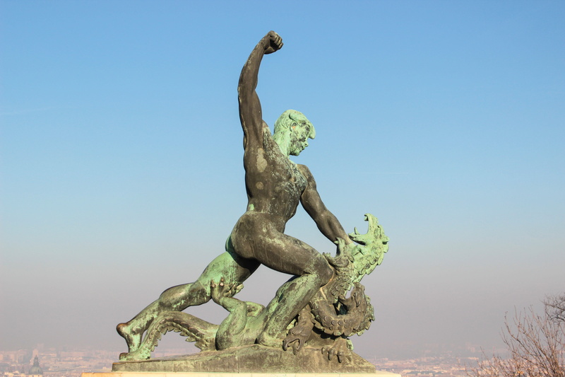 Statue, tourism, history, strength, creativity, grungy, blue, rusty, monument, tree, fight, old, bronze, clear sky, travel destinations, angel, day, representation