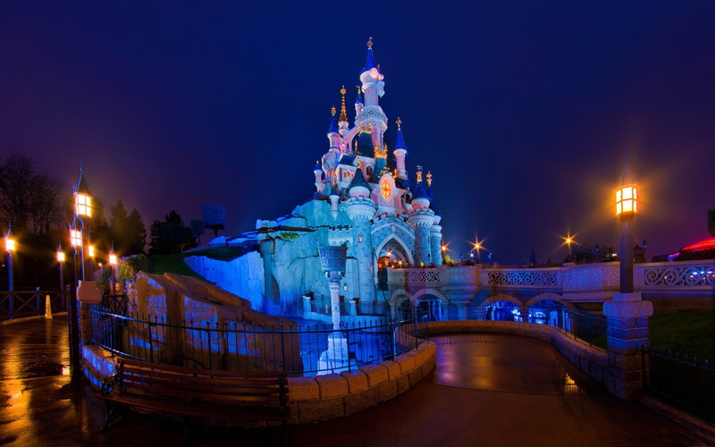 city, illuminated, street, night, beauty, place of worship, sleeping, wallp, nature, disney, no people, building, built structure, water, hd, 2K, cityscape