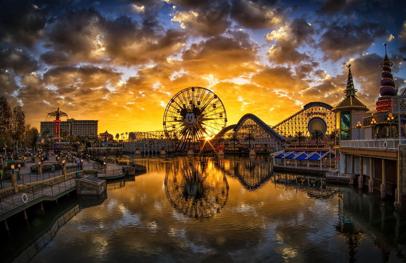 amusement park ride, theme Parks, 1080P, nature, river, no people, building exterior, architecture, connection, reflection, amusement park, sky, cityscape