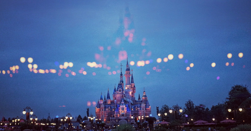 no people, castle, illuminated, skyscraper, travel destinations, painting, built structure, spire, evening, disney, tower, place of worship, traditional design