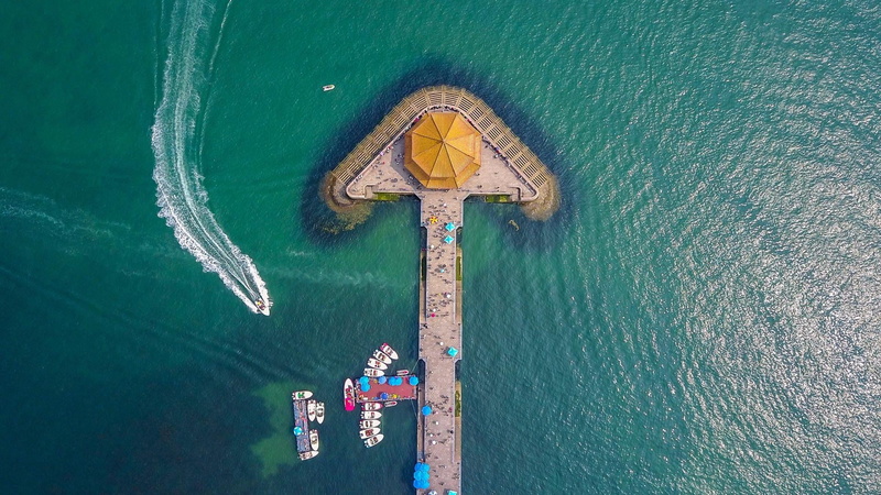 water, scenics - nature, outdoors, sport, high angle view, travel destinations, china, pavilion, nautical vessel, no people, directly above, aerial photography
