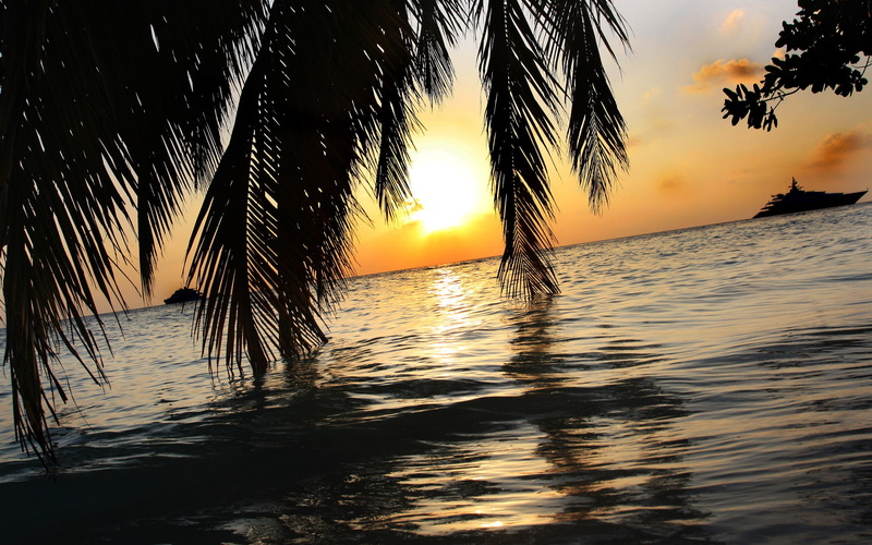 Bandos, the sky, Island, 1080P, Bandos island, sea, stay, Maldives, sunset, the sun, yachts, palm trees, The Maldives