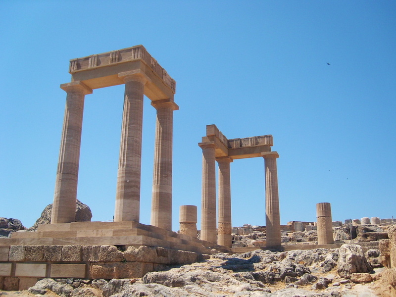 travel destinations, ground, clear sky, blue, pillars, holiday, antique, rhodes, tourism, greek antiquity, 2K, old ruin, ruined, architecture, place of worship