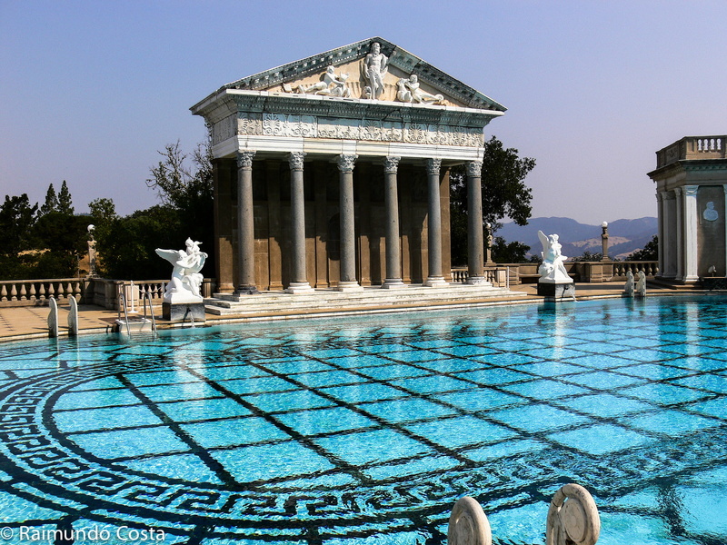 columns, the sky, CA, Hearst Castle, USA, architecture, San Simeon, 1080P, the pool of Neptune