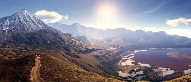 Video Game, Mountain, Landscape, beauty in nature, nature, cloud - sky, outdoors, tranquil scene, environment, sunlight, travel, brightly lit, travel destinations