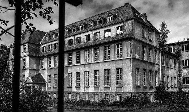 building Exterior, school, ghosts, white, concrete, architecture, fear, history, low angle view, photo, nature, mood, old-fashioned, window, pforphoto