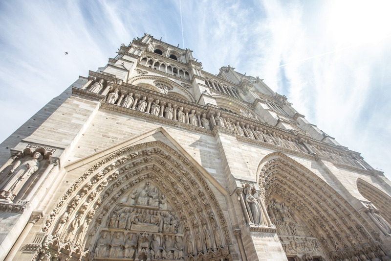 low angle view, built structure, cathedral, travel, belief, town, dome, monument, 4K, sky, church, building exterior, spire, steeple, building, notre dame