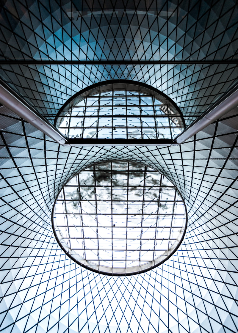 geometric Shape, achitecture, design, modern, blue, nyc, construction Industry, geometry, circle, metal, lookup, urbex, window, arching, new york, glass - Material
