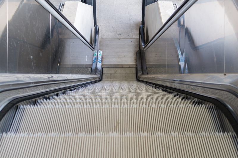 4K, stadium, railing, warszawa, poland, escalator, modern, indoors, direction, stairs, fotball stadium, transportation, the way forward, empty, illuminated