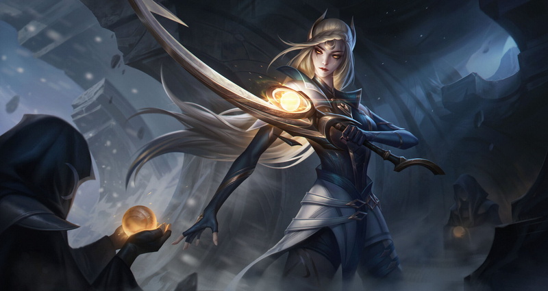 fantasy art, League of Legends, sword, drawing, dark, 1080P, DQ Jake, blonde, weapon, Diana (League of Legends), spell